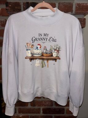 Gap “In My Granny Era” Custom Graphic Sweatshirt Women’s Vintage-Inspired Sz Med